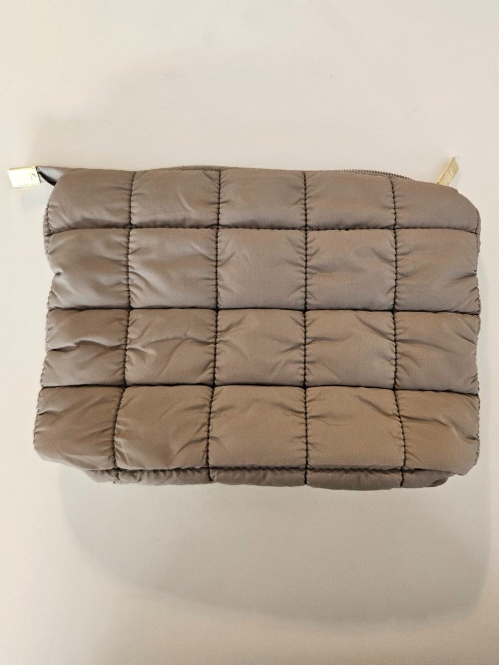 New Tarte Puffy Makeup Bag Cosmetics 9.25" x 7" Taupe Brown